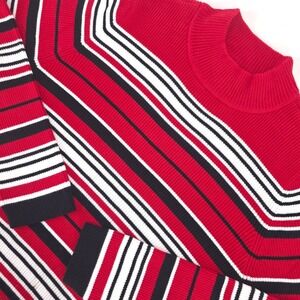 Karen Scott Ribbed Stripe Sweater Women XL Mock Neck Preppy Normcore Office Wear